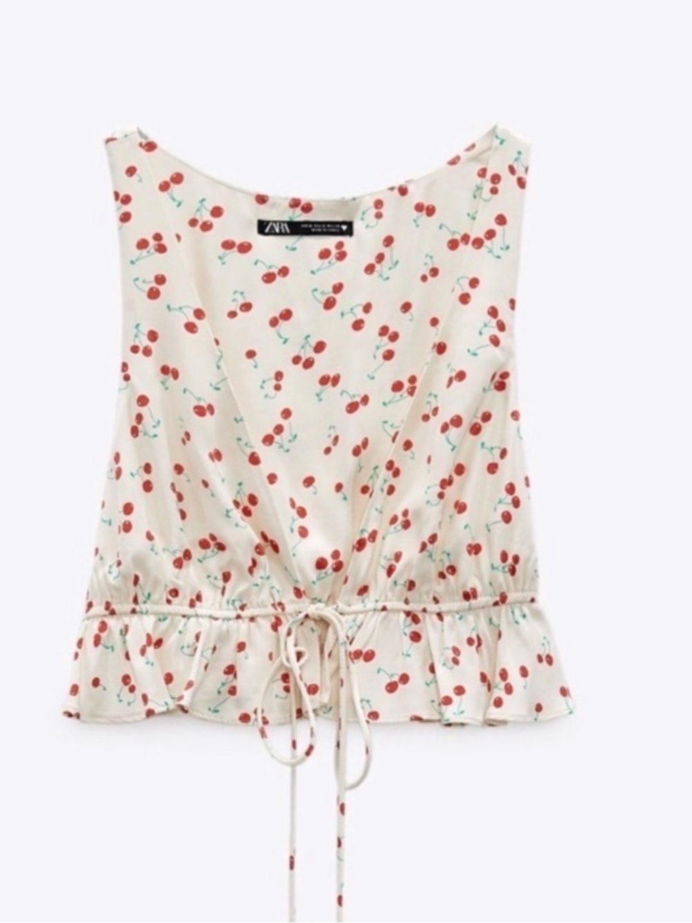 Zara Cream Cherry Print Drawstring Tank Top